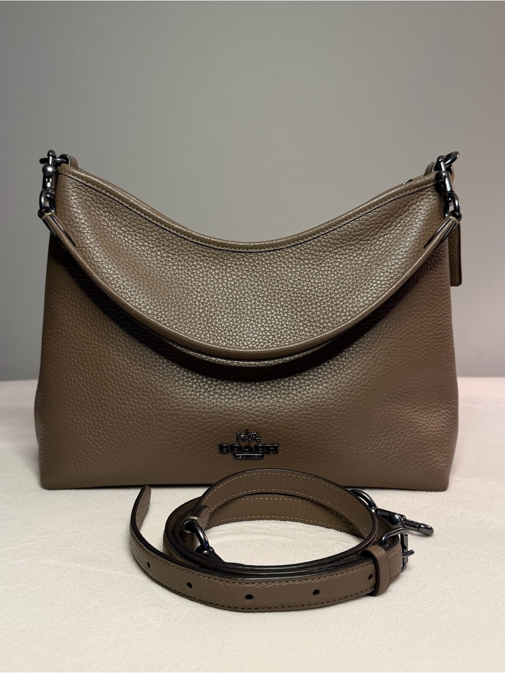 Coach Laurel CR148 Dark Stone Pebble Leather Shoulder Crossbody Bag